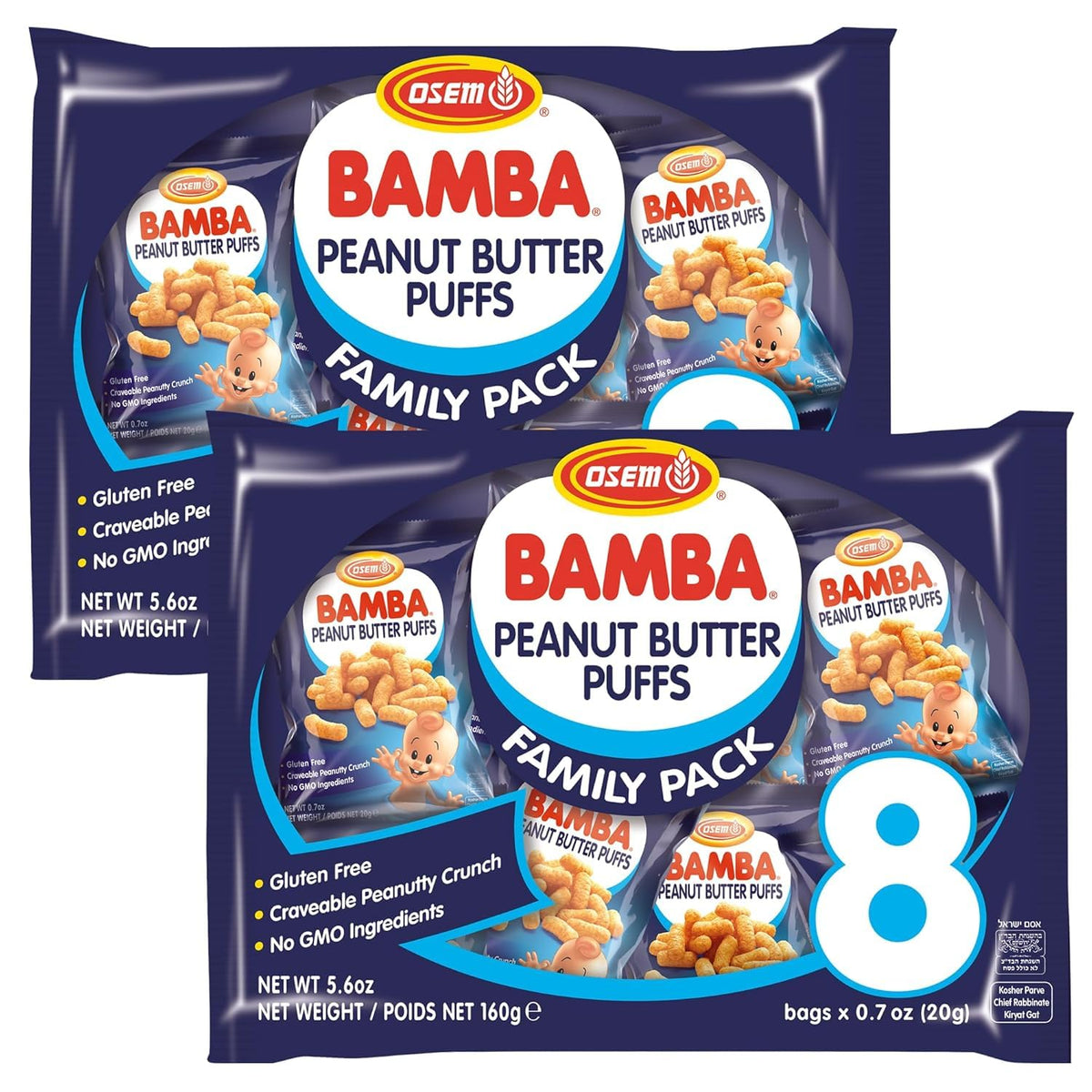 Osem Bamba Peanut Butter Puffs – Vegan, Kosher, 16-Pack (0.7oz)