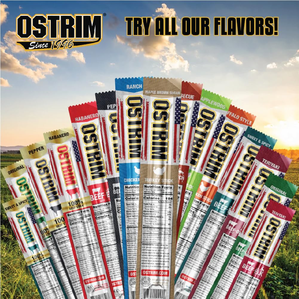 Ostrim Beef & Elk High Protein Snack Sticks – Sweet & Spicy (1.5oz) 10-Pack