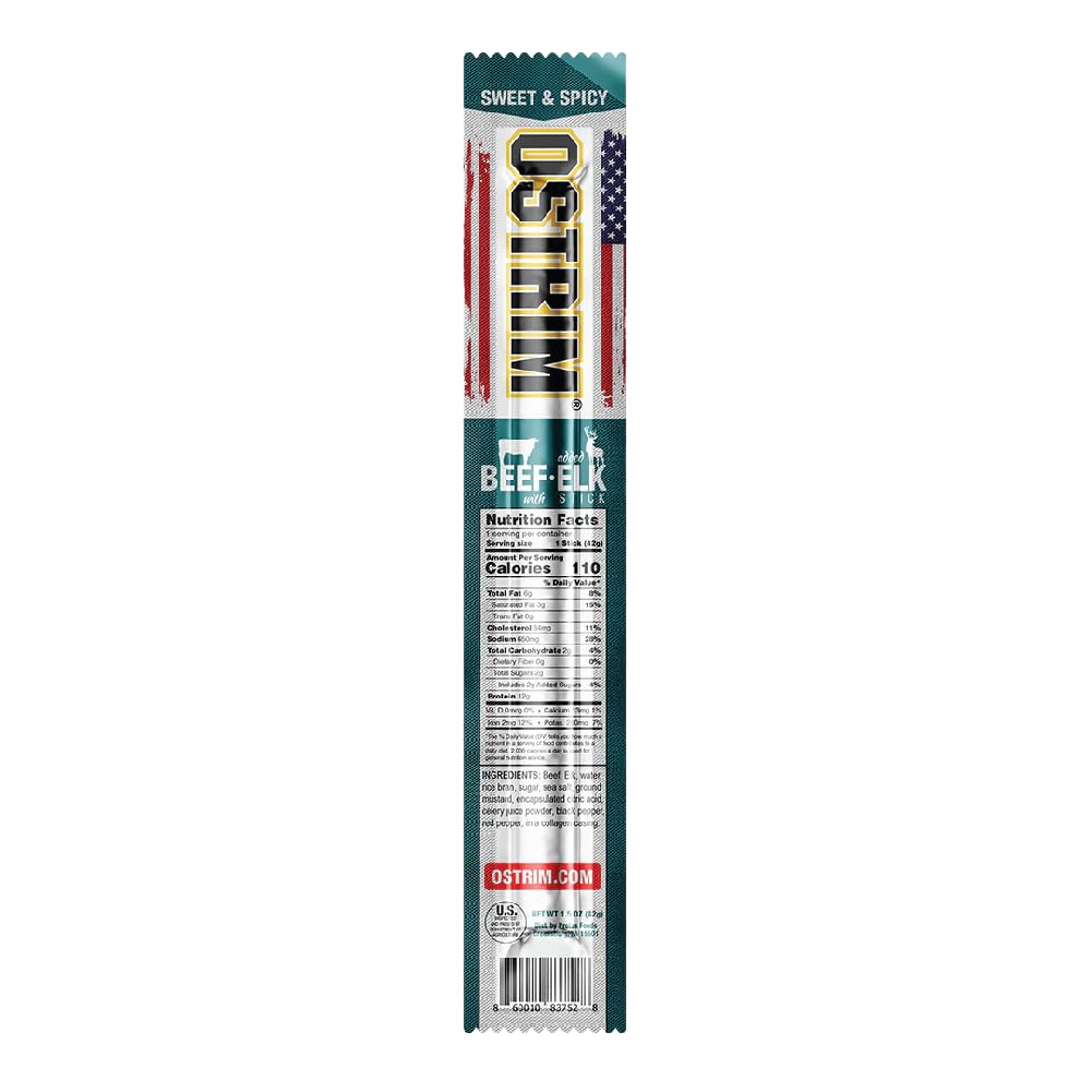 Ostrim Beef & Elk High Protein Snack Sticks – Sweet & Spicy (1.5oz) 10-Pack
