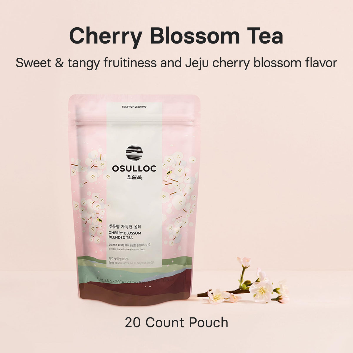 Osulloc Cherry Blossom Tea - Floral Aroma, Sweet Cherry Scent | 20 Pyramid Tea Bags, 1.76 oz
