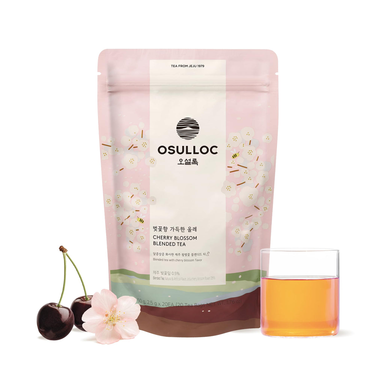 Osulloc Cherry Blossom Tea - Floral Aroma, Sweet Cherry Scent | 20 Pyramid Tea Bags, 1.76 oz