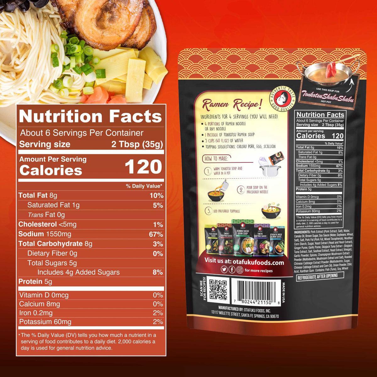 OTAFUKU Tonkotsu Ramen Broth Concentrate - Rich Pork Shoyu, 7.5oz (6 Pack)