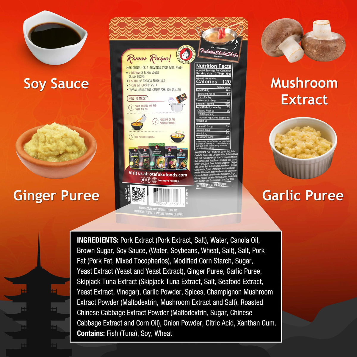 OTAFUKU Tonkotsu Ramen Broth Concentrate - Rich Pork Shoyu, 7.5oz (6 Pack)