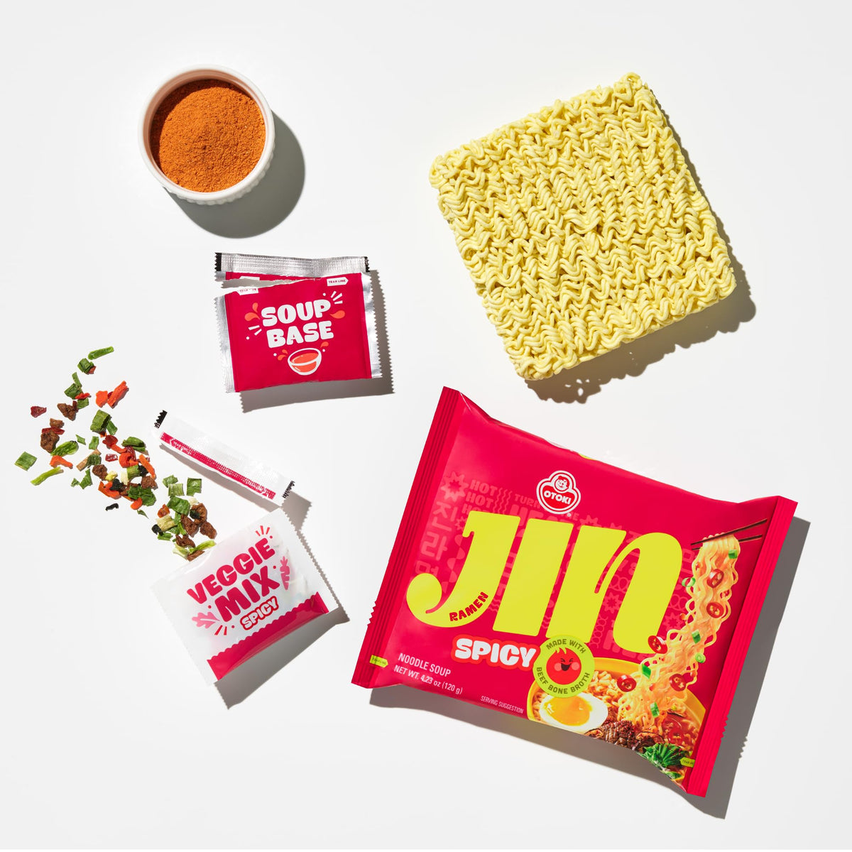 OTOKI Jin Ramen Spicy Korean Instant Ramen – 13-Hour Beef Bone Broth, Ready in 4 Minutes (Pack of 18)