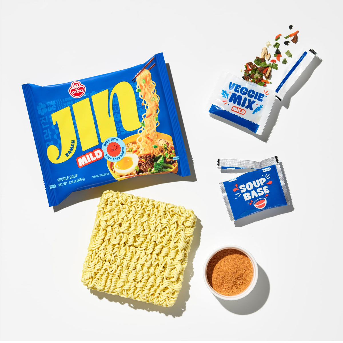 OTOKI Jin Ramen Mild Korean Instant Ramen – 13-Hour Beef Bone Broth, Ready in 4 Minutes, Pack of 18