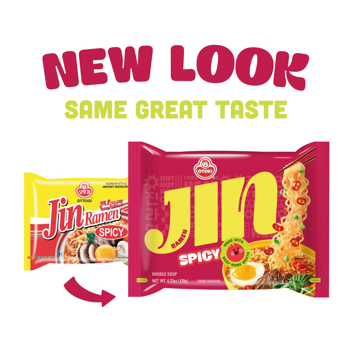 OTOKI Jin Ramen Spicy Korean Instant Ramen – 13-Hour Beef Bone Broth, Ready in 4 Minutes (Pack of 18)