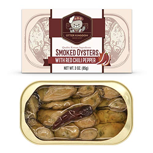 Otter Kingdom Premium Smoked Oysters with Red Chili Pepper in Olive Oil – 3oz Can, 12-Pack