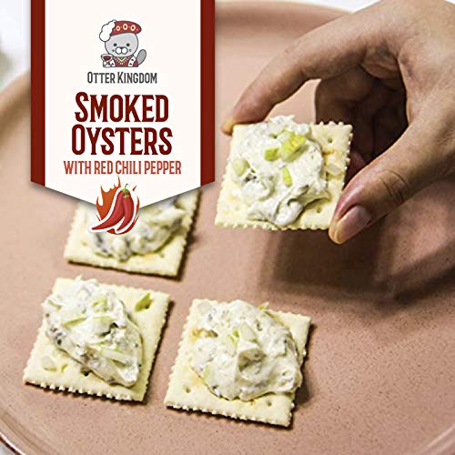 Otter Kingdom Premium Smoked Oysters with Red Chili Pepper in Olive Oil – 3oz Can, 12-Pack