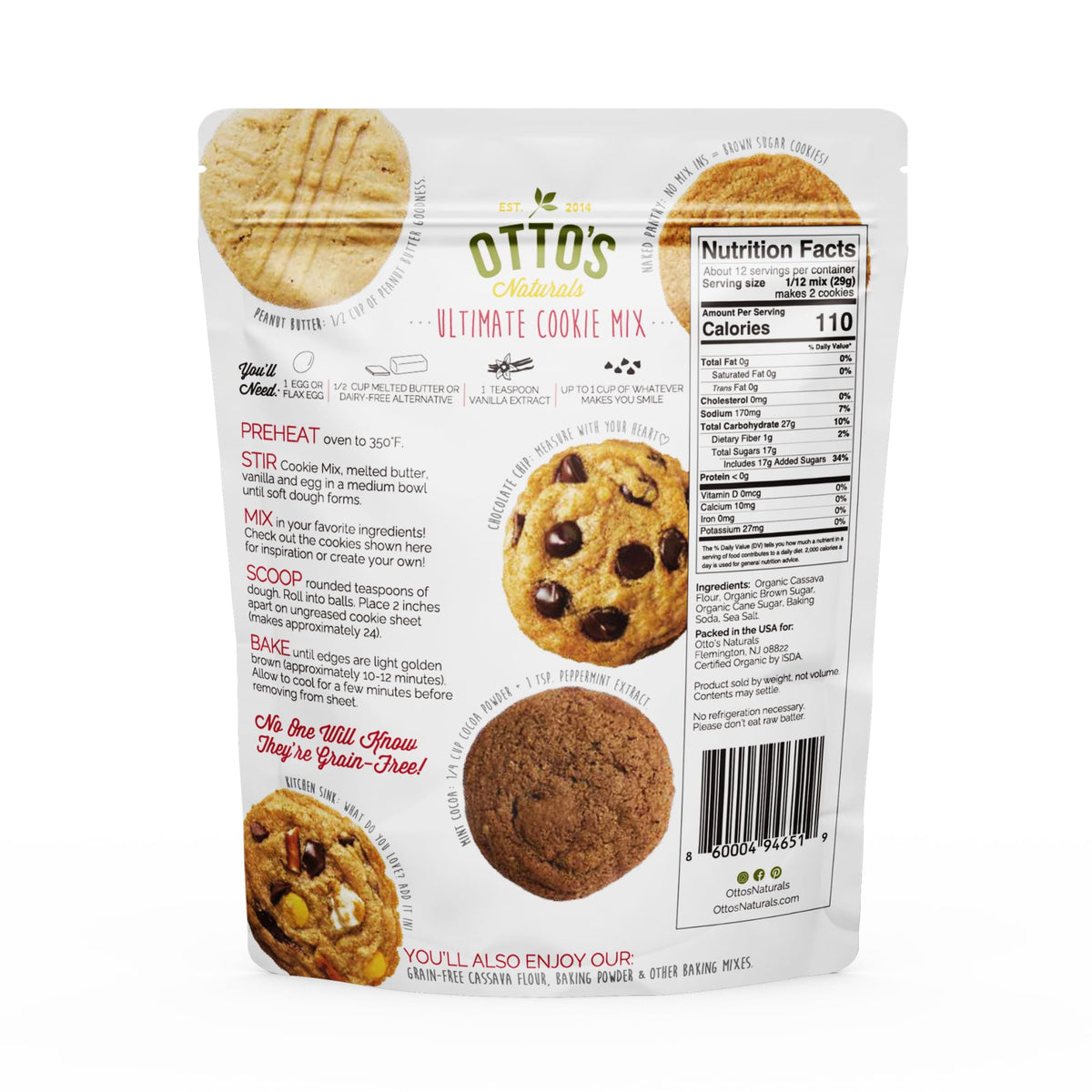 Otto's Naturals Grain-Free Ultimate Cookie Mix – 12.2 oz, 6 Pack, Top 9 Allergen-Free, Gluten Free, Vegan