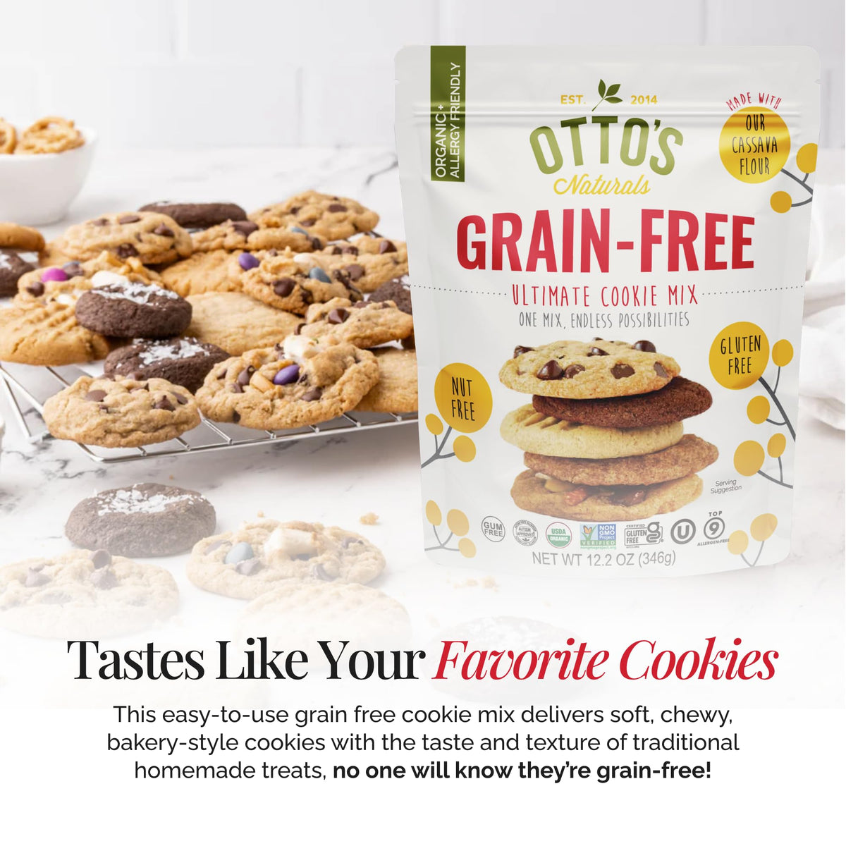 Otto's Naturals Grain-Free Ultimate Cookie Mix – 12.2 oz, 6 Pack, Top 9 Allergen-Free, Gluten Free, Vegan
