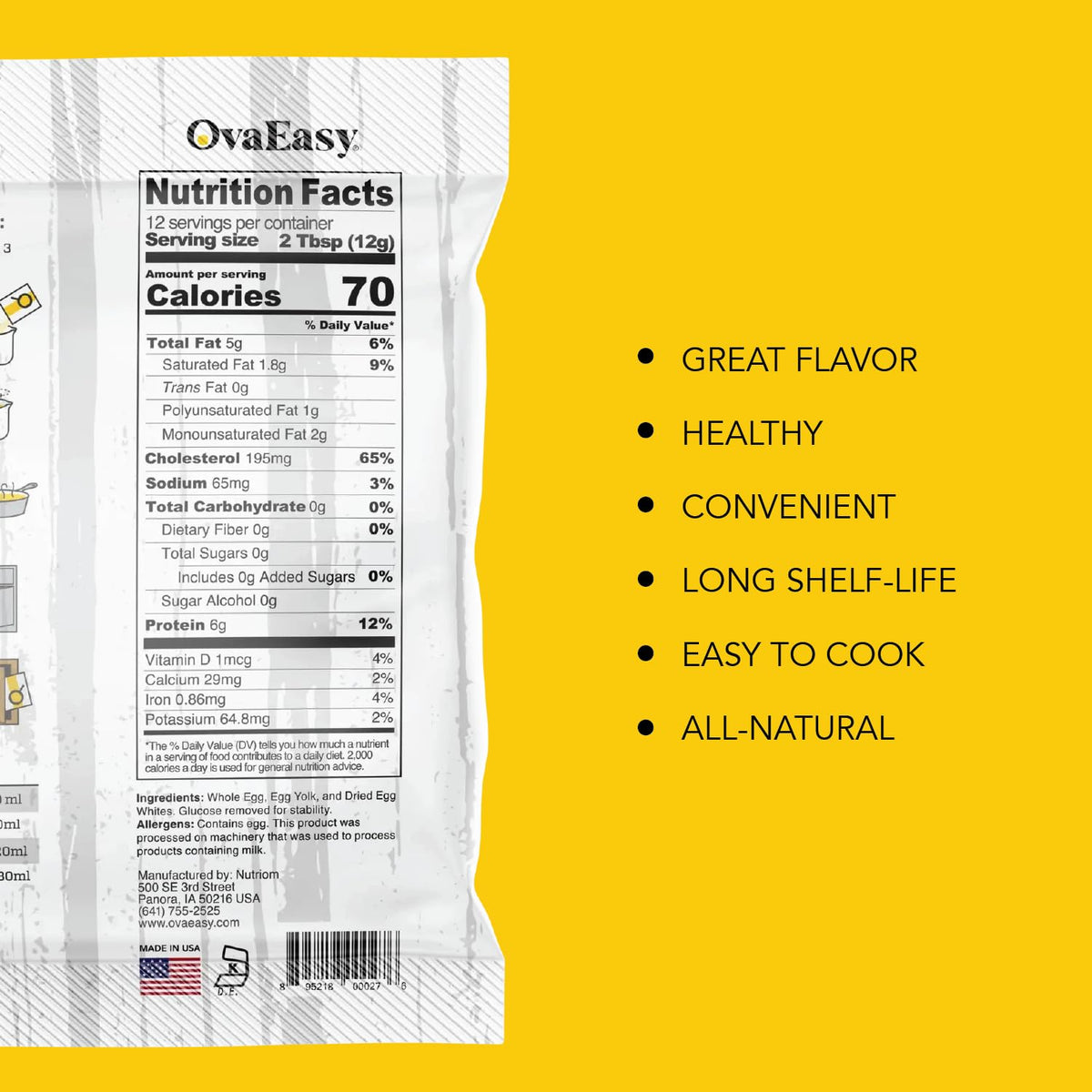 Nutriom OvaEasy Powdered Whole Eggs – 3-Pack (5.1 oz Bags)