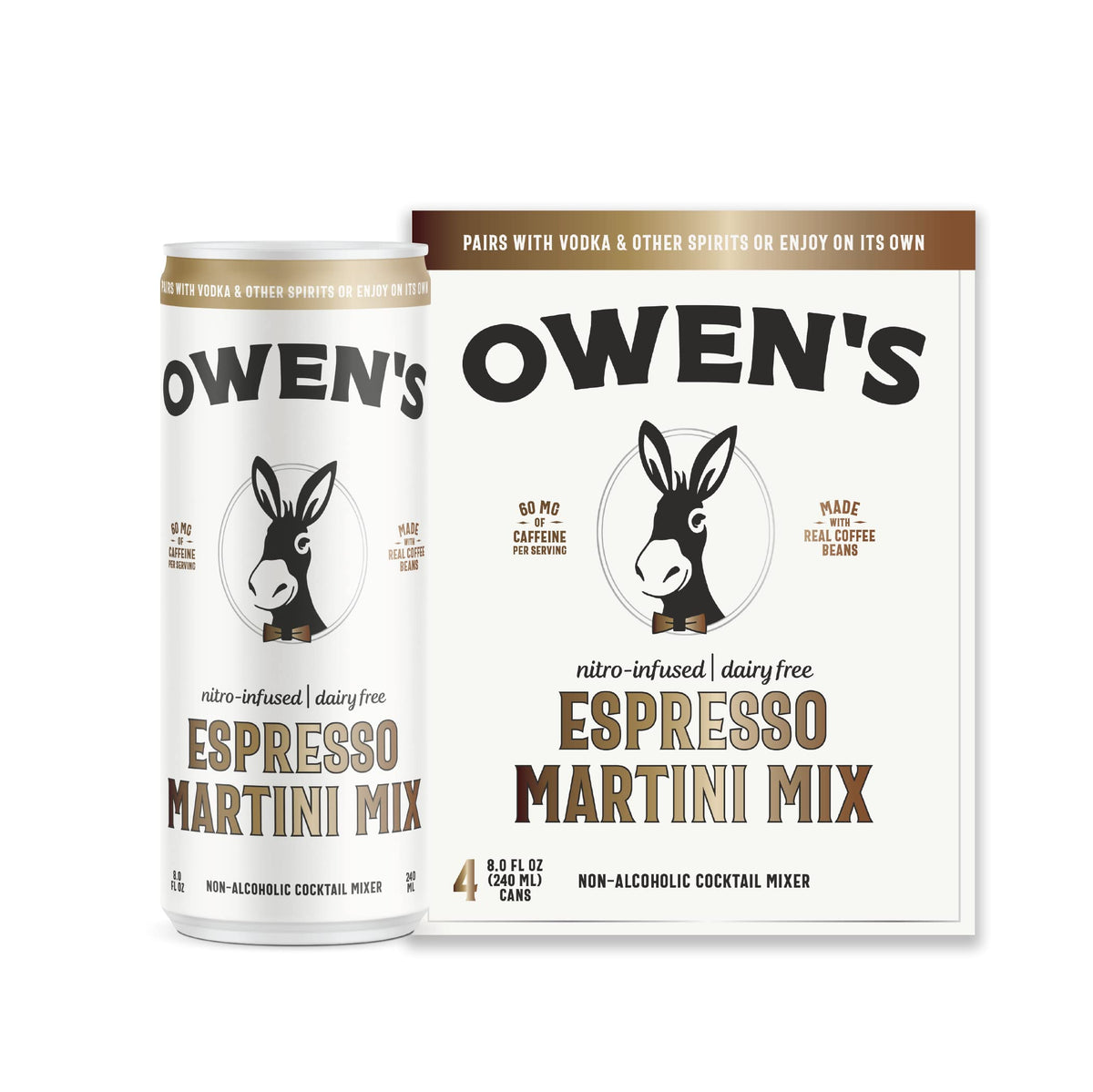 Owen's Espresso Martini Mix – Premium Non-Alcoholic Cocktail Mixer with Real Coffee Beans, Nitro-Infused, 8oz Cans (24 Pack)
