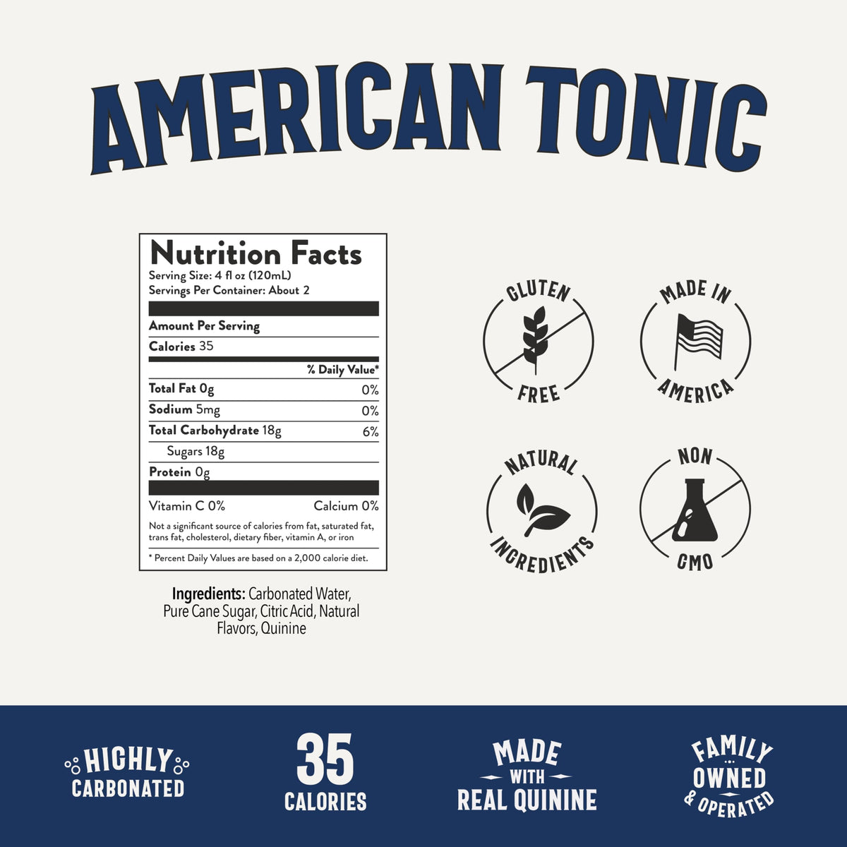 Owen's American Tonic – Premium Cocktail Mixer with Real Quinine, Zesty Finish, 8.2oz Cans (24 Pack)