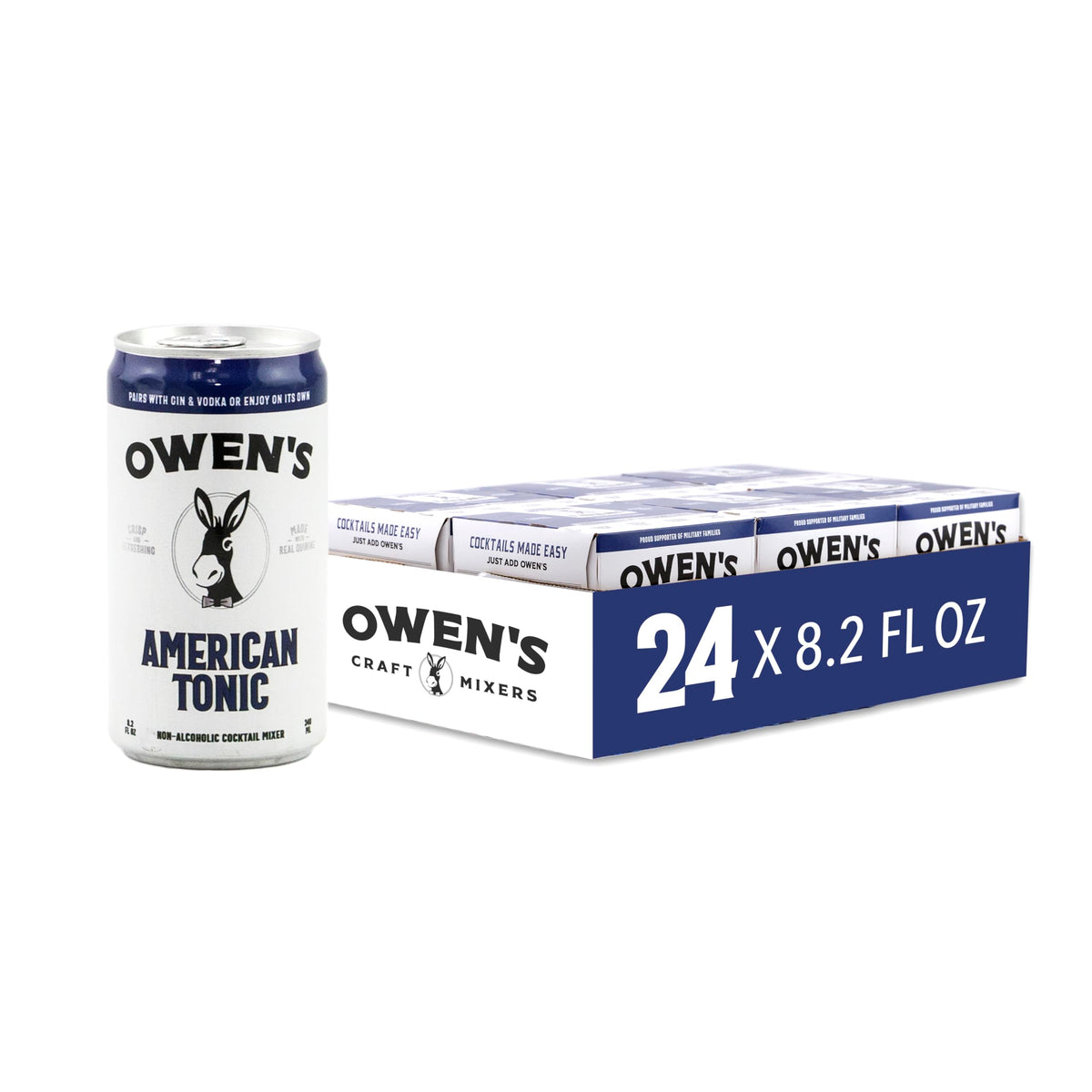 Owen's American Tonic – Premium Cocktail Mixer with Real Quinine, Zesty Finish, 8.2oz Cans (24 Pack)