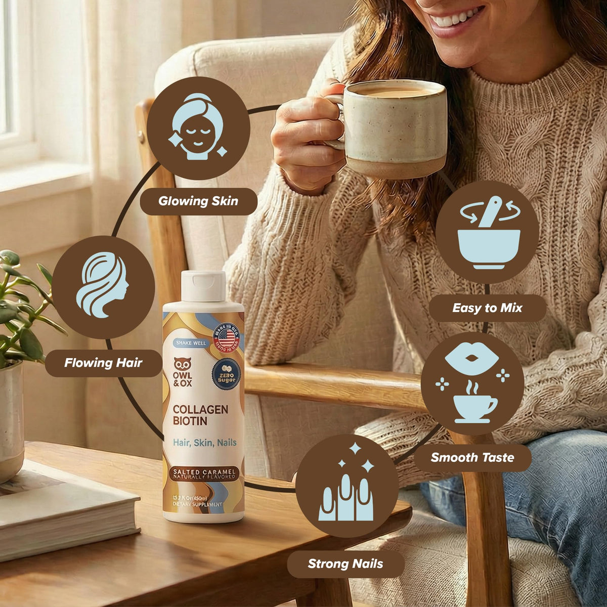 Owl & Ox Collagen Creamer for Coffee – Skin & Hair Support, Salted Caramel, 30 Servings