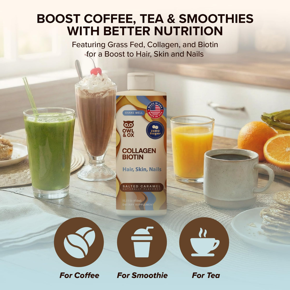 Owl & Ox Collagen Creamer for Coffee – Skin & Hair Support, Salted Caramel, 30 Servings