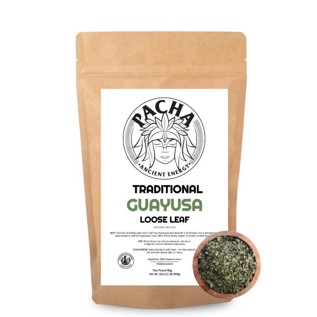 Pacha Ancient Energy Guayusa Tea - 32oz Organic Loose Leaf, 66 mg Caffeine + L-Theanine | Single Origin Ecuador