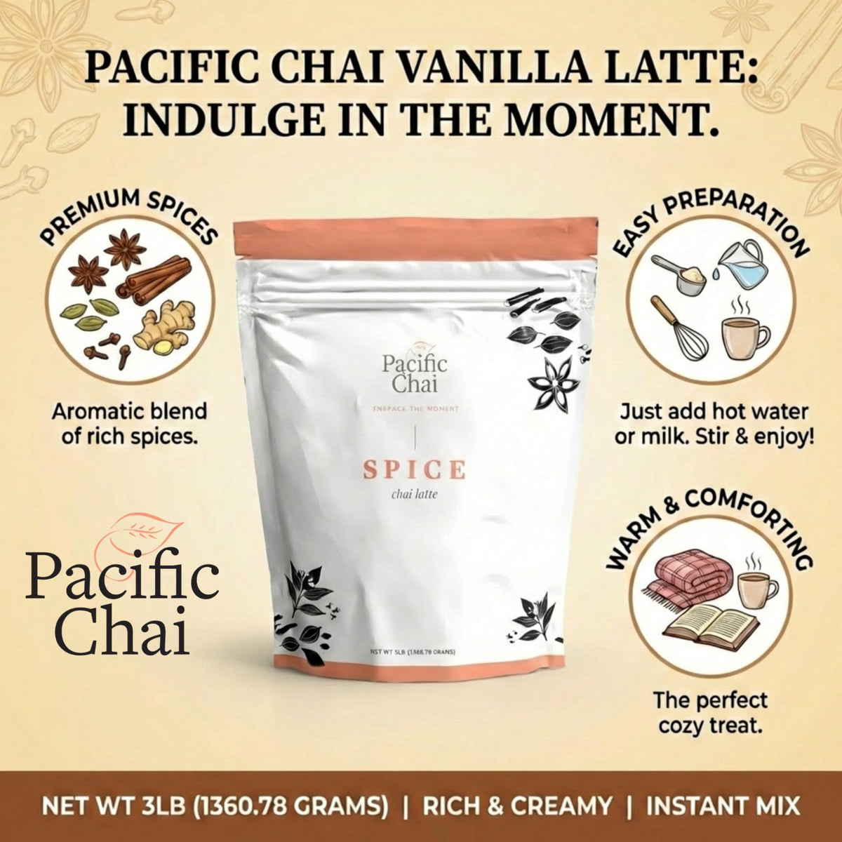 Pacific Chai Spiced Chai Latte Mix – Instant Café-Style Latte, Gluten Free