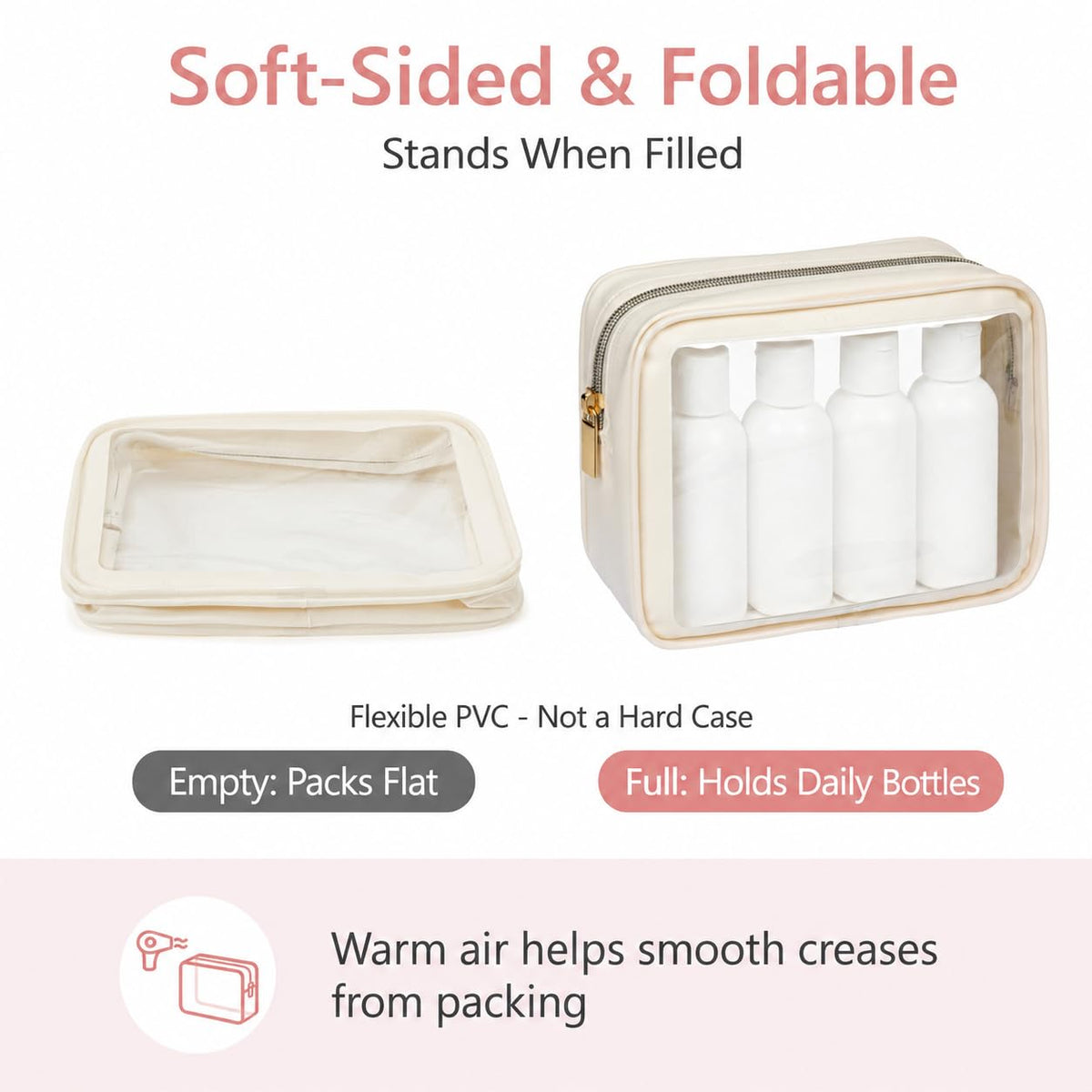 PACKISM Clear Makeup Bag Travel - 3 Pack TSA Approved Toiletry Bag, Beige