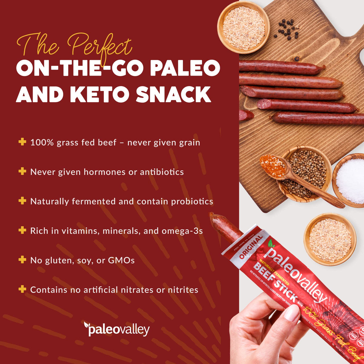 Paleovalley 100% Grass-Fed Original Beef Sticks – Gluten Free, High-Protein Keto Snack