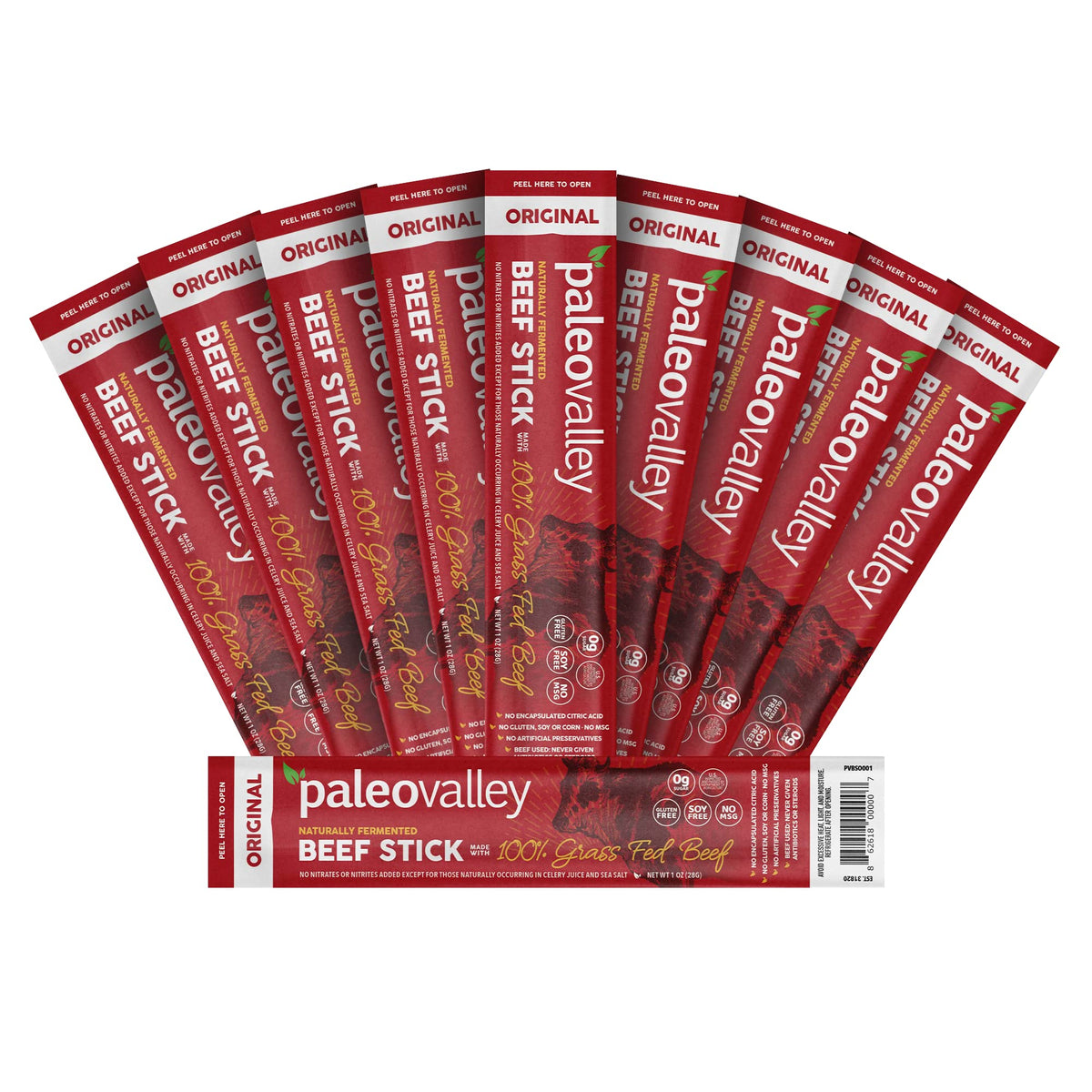 Paleovalley 100% Grass-Fed Original Beef Sticks – Gluten Free, High-Protein Keto Snack