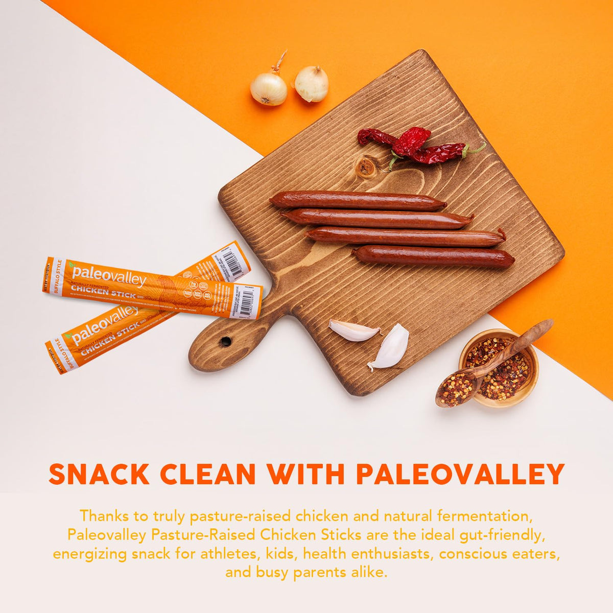 Paleovalley Pasture-Raised Chicken Sticks – 10 Pack Buffalo, 7g Protein per Stick | Keto & Gluten-Free