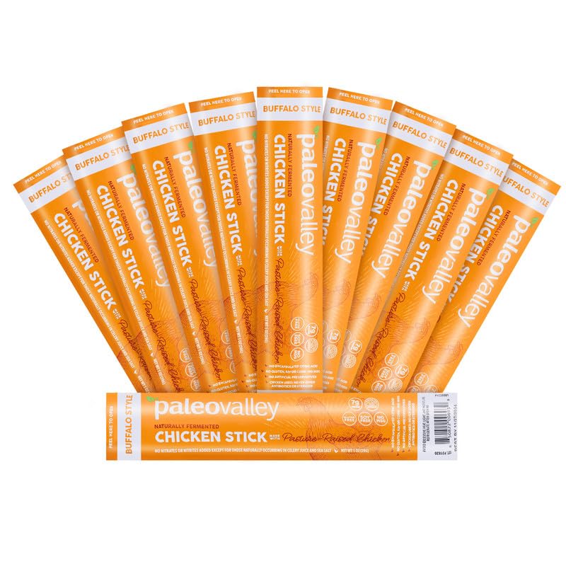 Paleovalley Pasture-Raised Chicken Sticks – 10 Pack Buffalo, 7g Protein per Stick | Keto & Gluten-Free