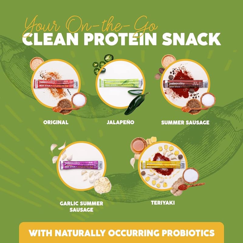 Paleovalley 100% Grass Fed Jalapeno Beef Sticks – Gluten Free, High Protein Keto Snack