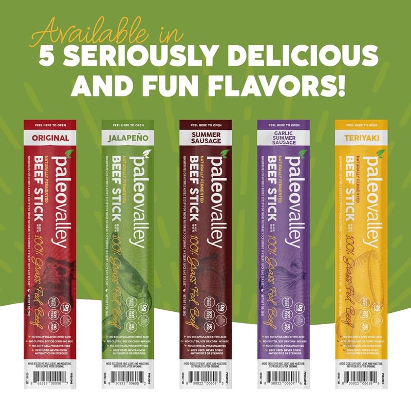 Paleovalley 100% Grass Fed Jalapeno Beef Sticks – Gluten Free, High Protein Keto Snack