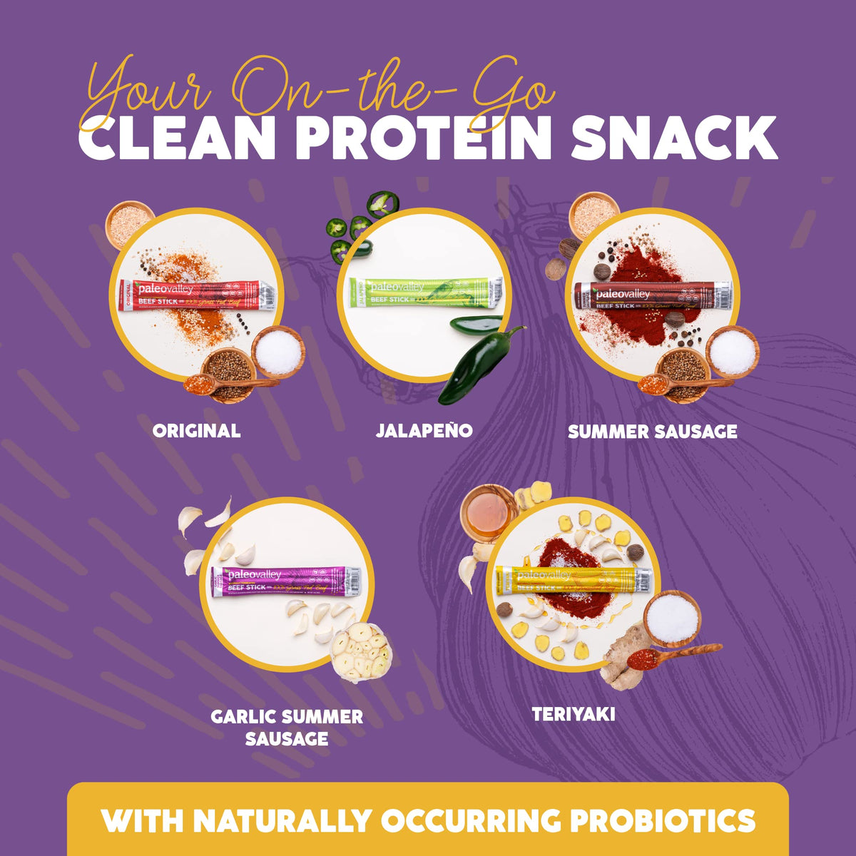 Paleovalley 100% Grass-Fed Garlic Summer Sausage Beef Sticks – Gluten-Free, High-Protein Keto Snack
