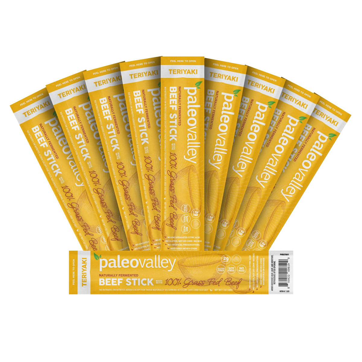 Paleovalley 100% Grass Fed Teriyaki Beef Sticks | Gluten Free, High Protein Keto Snack