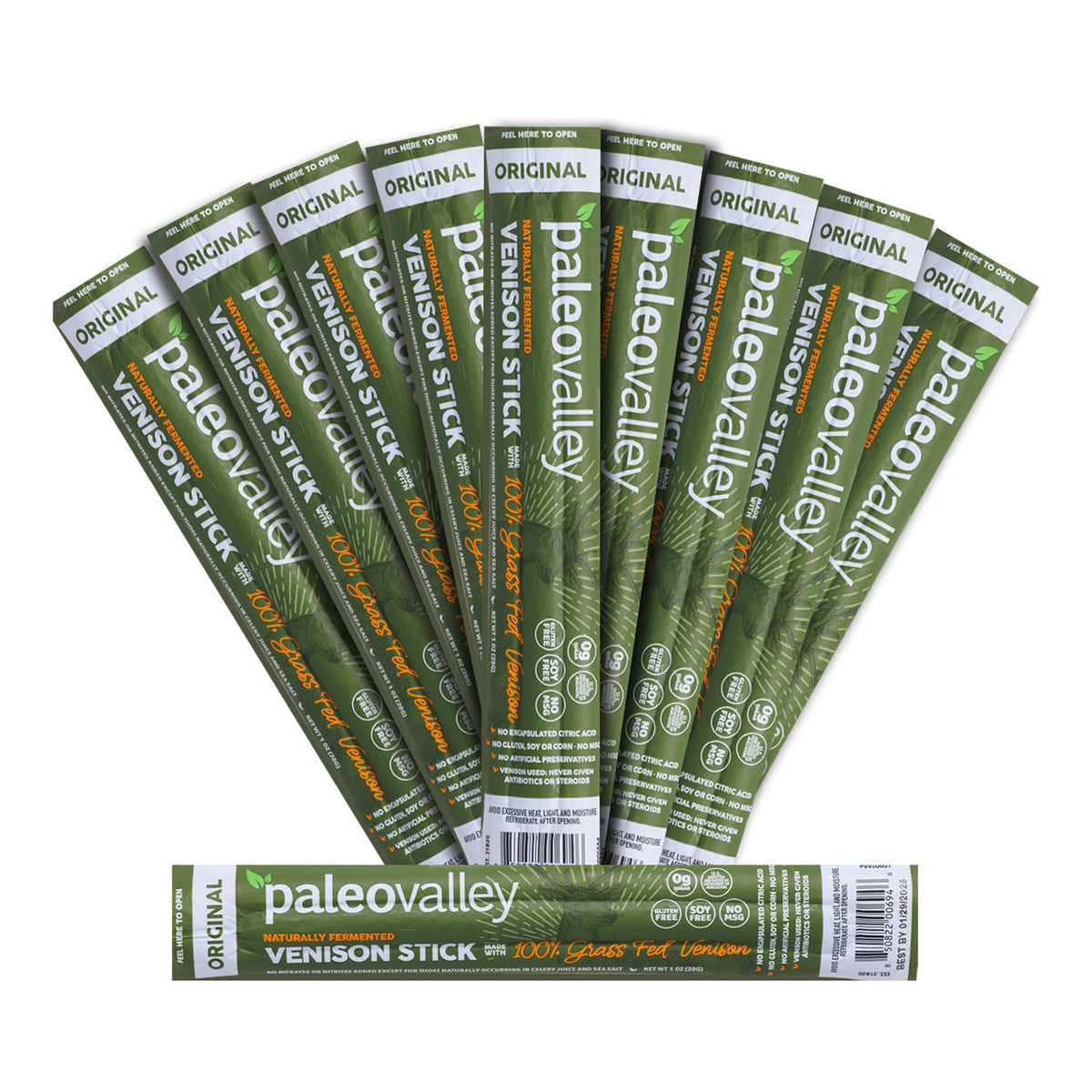 Paleovalley 100% Grass-Fed Venison Sticks – 10 Pack | Keto, High Protein, Low-Calorie Snack