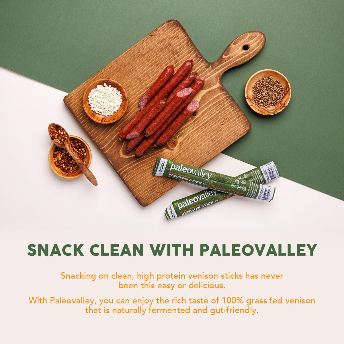 Paleovalley 100% Grass-Fed Venison Sticks – 10 Pack | Keto, High Protein, Low-Calorie Snack