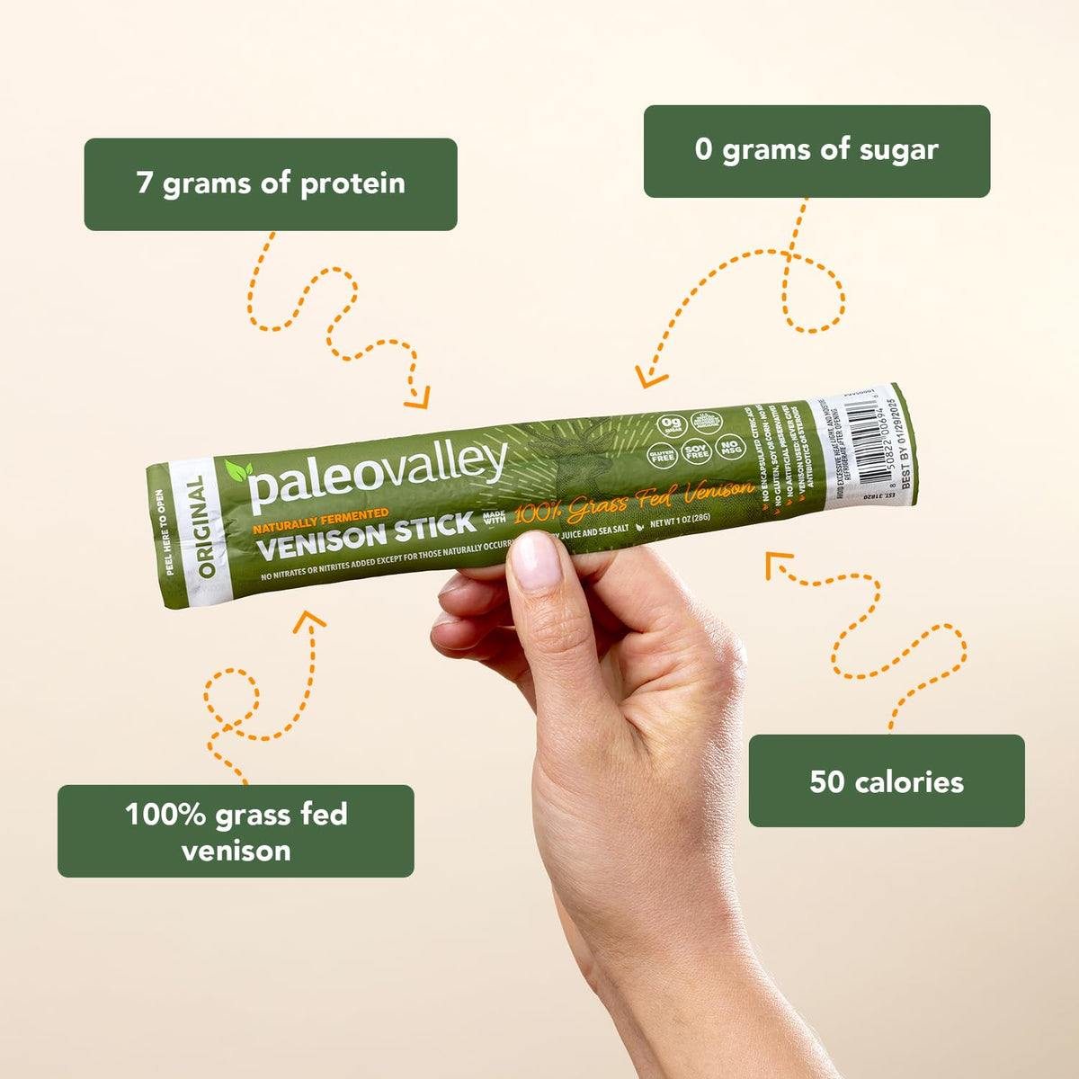 Paleovalley 100% Grass-Fed Venison Sticks – 10 Pack | Keto, High Protein, Low-Calorie Snack
