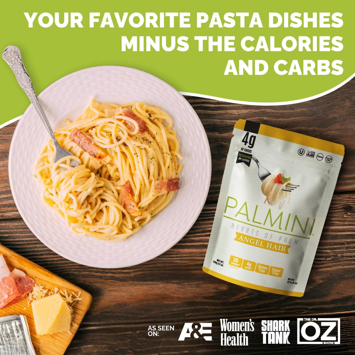 Palmini Angel Hair Pasta | Low-Carb Hearts of Palm Noodles | Keto, Gluten Free, Vegan | As Seen on Shark Tank | 6 x 12oz Pouches