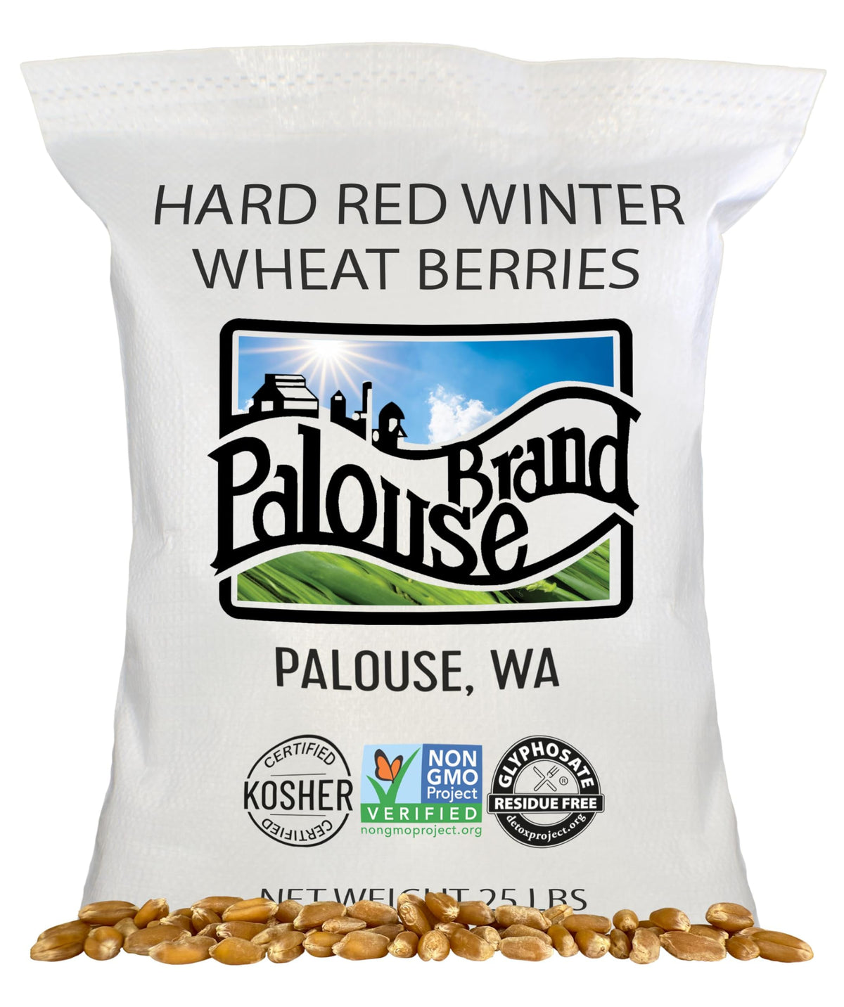 Palouse Brand Glyphosate Residue Free Hard Red Winter Wheat Berries – 25lb, Non-GMO Project Verified, Kosher
