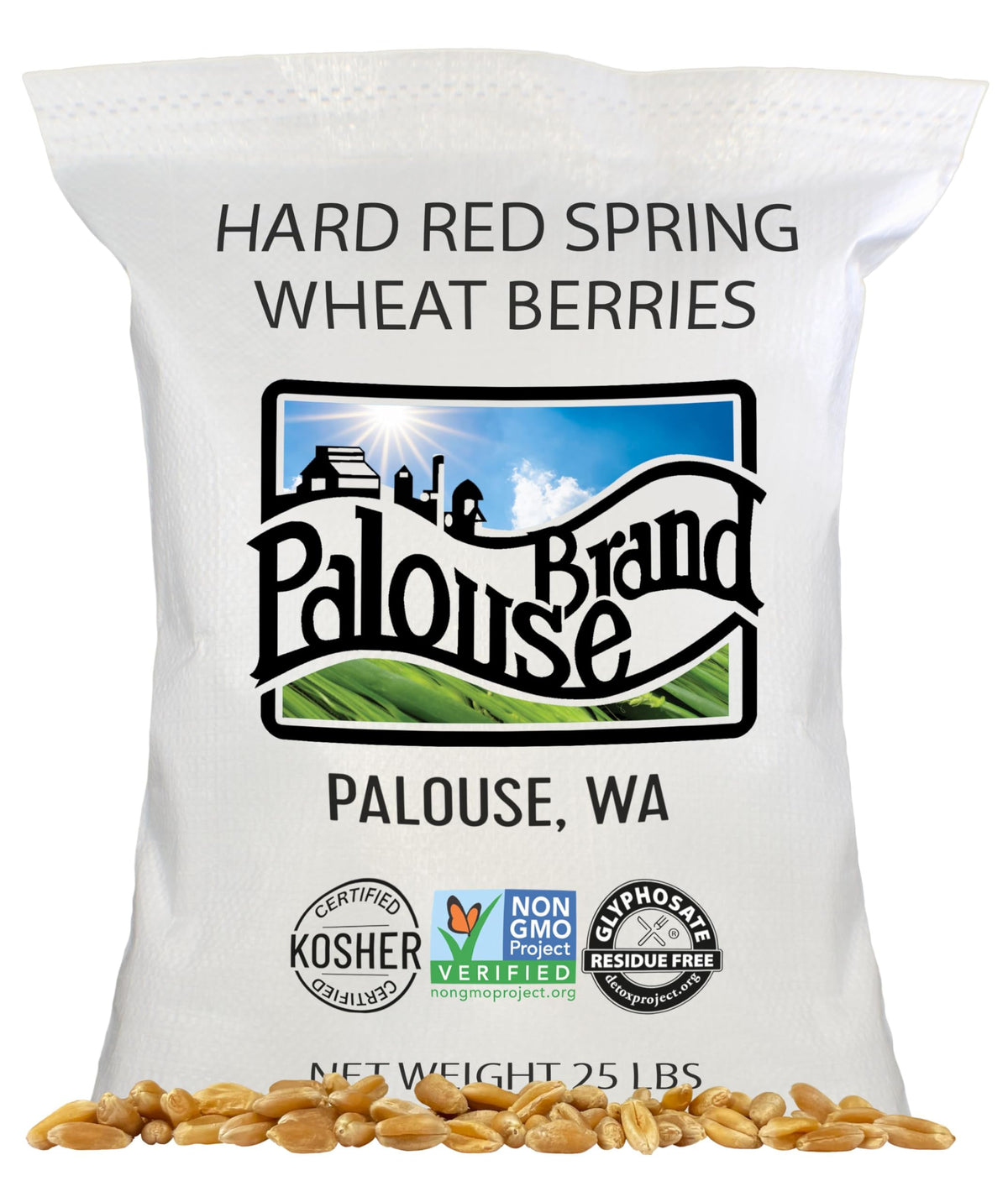 Palouse Brand Certified Glyphosate Residue Free Hard Red Spring Wheat Berries – 25 LBS | Sproutable, Non-GMO Project Verified, Kosher