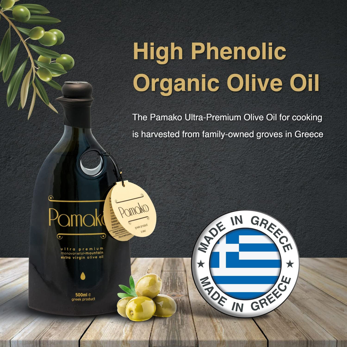 Pamako Ultra-Premium Monovarietal Mountain Organic EVOO | Cold-Pressed Greek Olive Oil 2090 mg/kg | New Harvest 2025/26 | 500 ml
