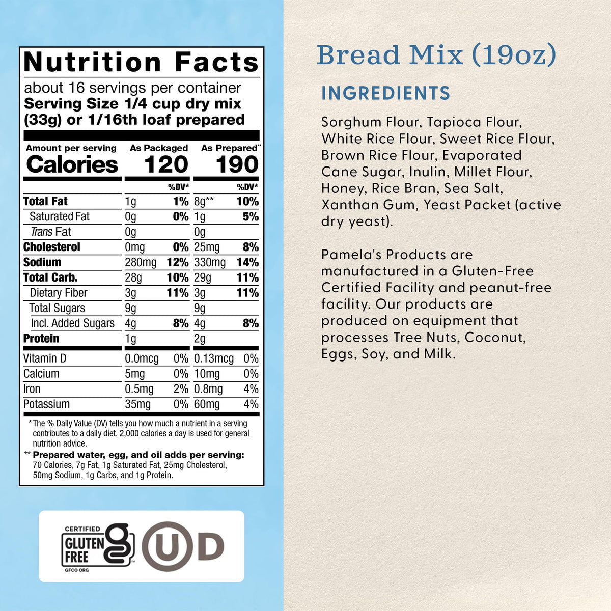 Pamela's Gluten Free Bread Mix – 19 oz (Pack of 6) | Dairy Free, Vegan, Kosher