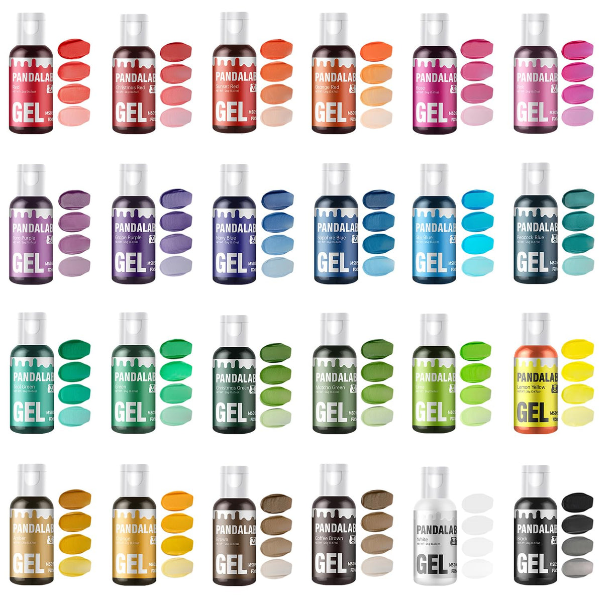 Pandalab Gel Food Coloring Set – 24 Colors, 0.7 oz Each, Highly Concentrated