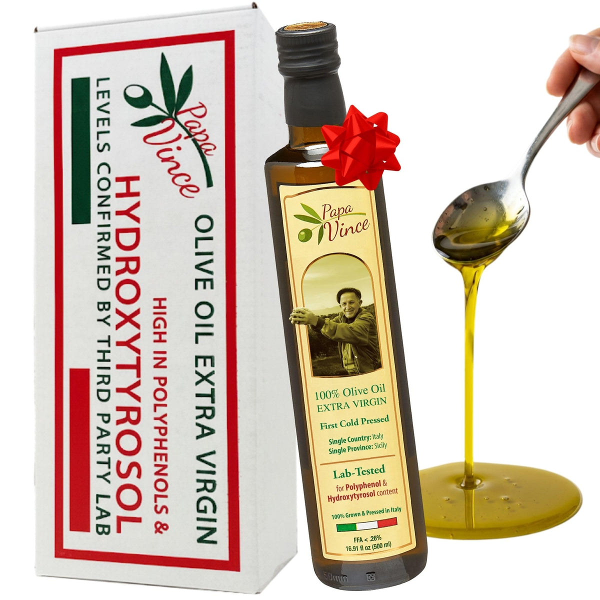 Papa Vince Hydroxytyrosol Olive Oil – Lab-Tested Polyphenols, First Cold Press, Sicilian Harvest 2024/25