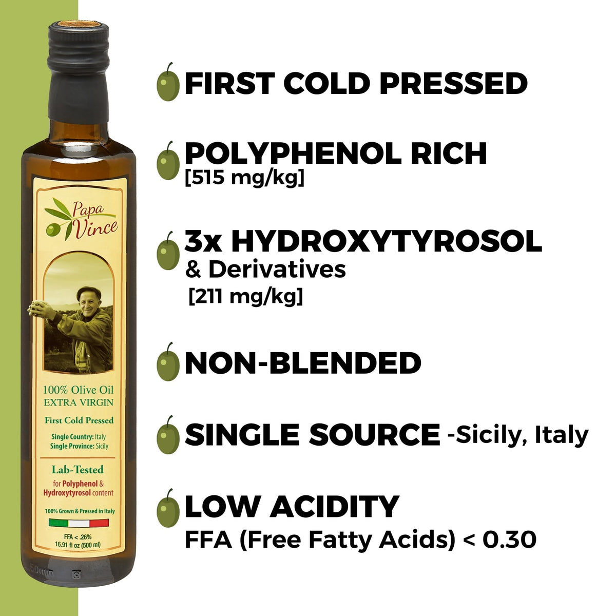 Papa Vince Olive Oil Extra Virgin – First Cold Press, Polyphenol Rich, Sicilian Harvest 2024/25