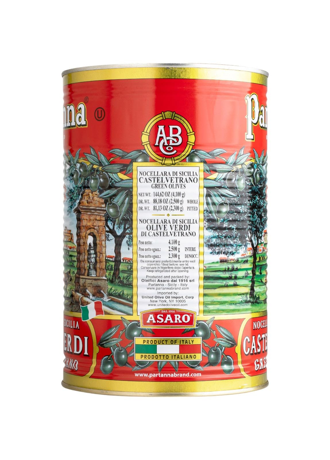 Partanna Whole Castelvetrano Olives – Authentic Sicilian, Premium Handpicked, 9 lb Can – Product of Italy