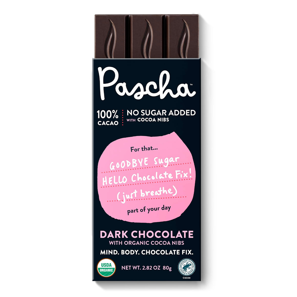 Pascha 100% Cacao Dark Chocolate with Cocoa Nibs – Organic, Gluten Free, Non-GMO, Sugar Free, Pack of 10 (2.82 oz each)