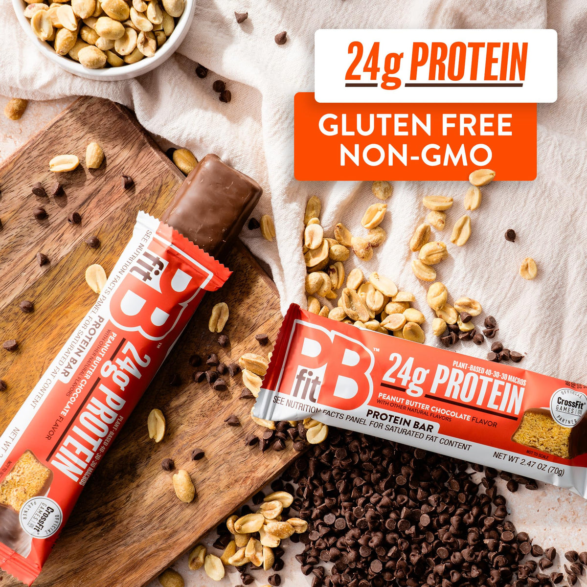 PBfit Peanut Butter Chocolate Protein Bars – 24g Plant-Based Protein, Gluten Free, 12-Pack