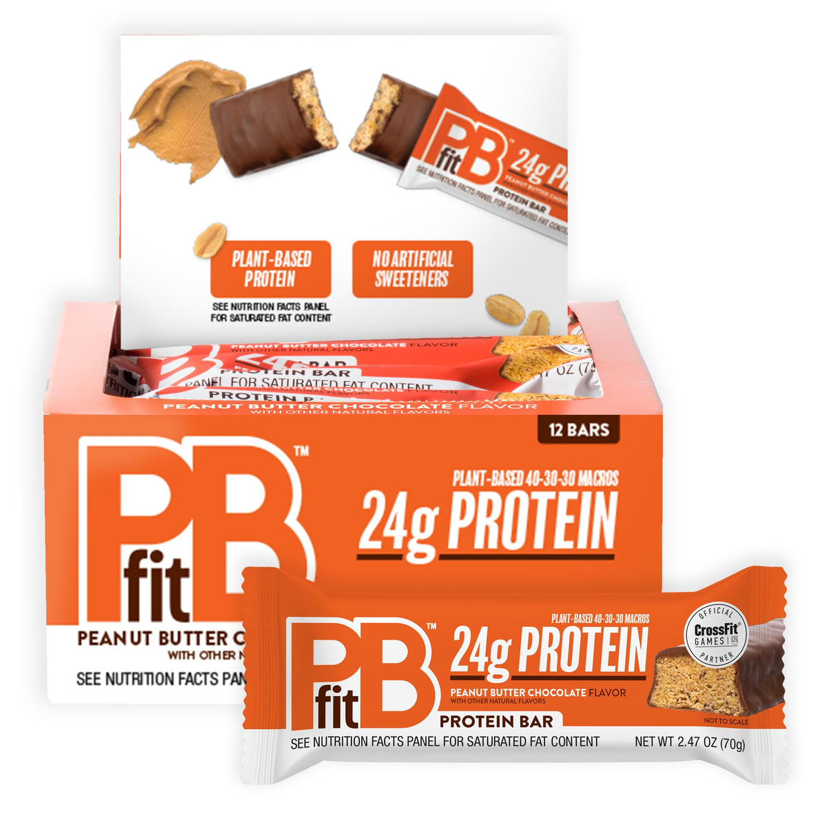 PBfit Peanut Butter Chocolate Protein Bars – 24g Plant-Based Protein, Gluten Free, 12-Pack