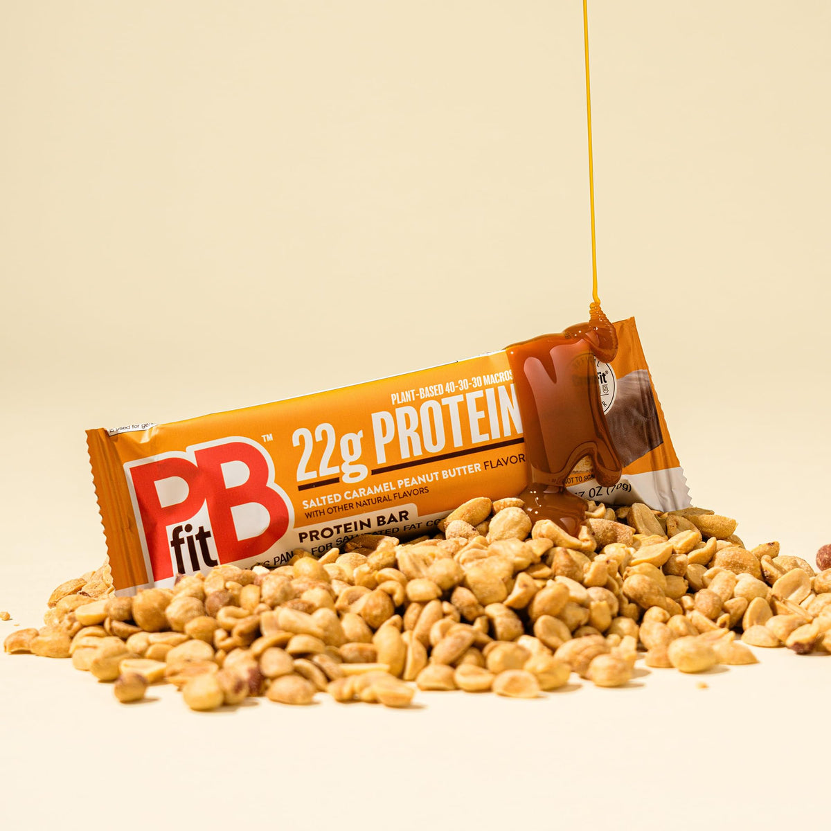 PBfit Salted Caramel Peanut Butter Protein Bars - 22g Plant-Based Protein, Gluten Free, Vegan, 40-30-30 Macros, 2.47 oz Pack of 12