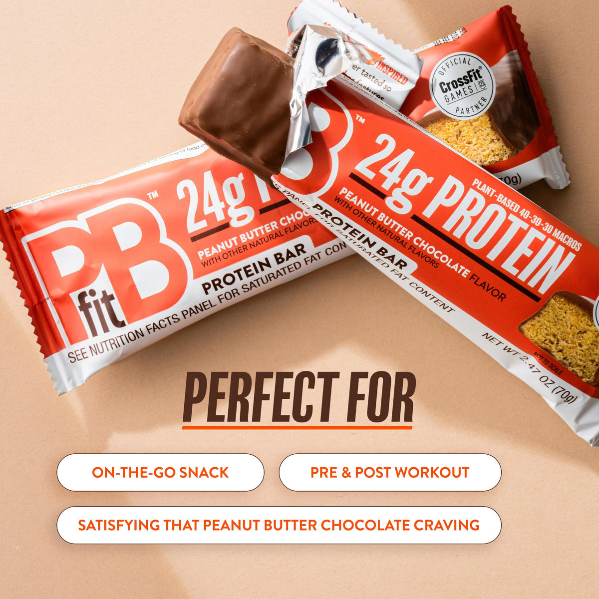 PBfit Peanut Butter Chocolate Protein Bars – 24g Plant-Based Protein, Gluten Free, 12-Pack