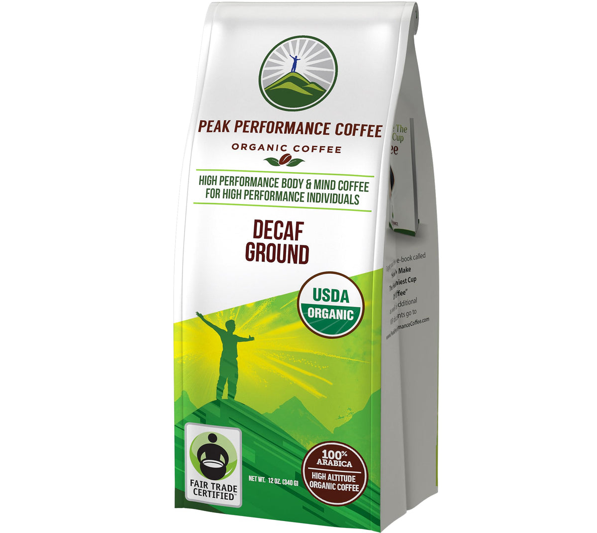 Peak Performance High Altitude Organic Decaf Coffee – Fair Trade, Low Acid, Ground 12 oz