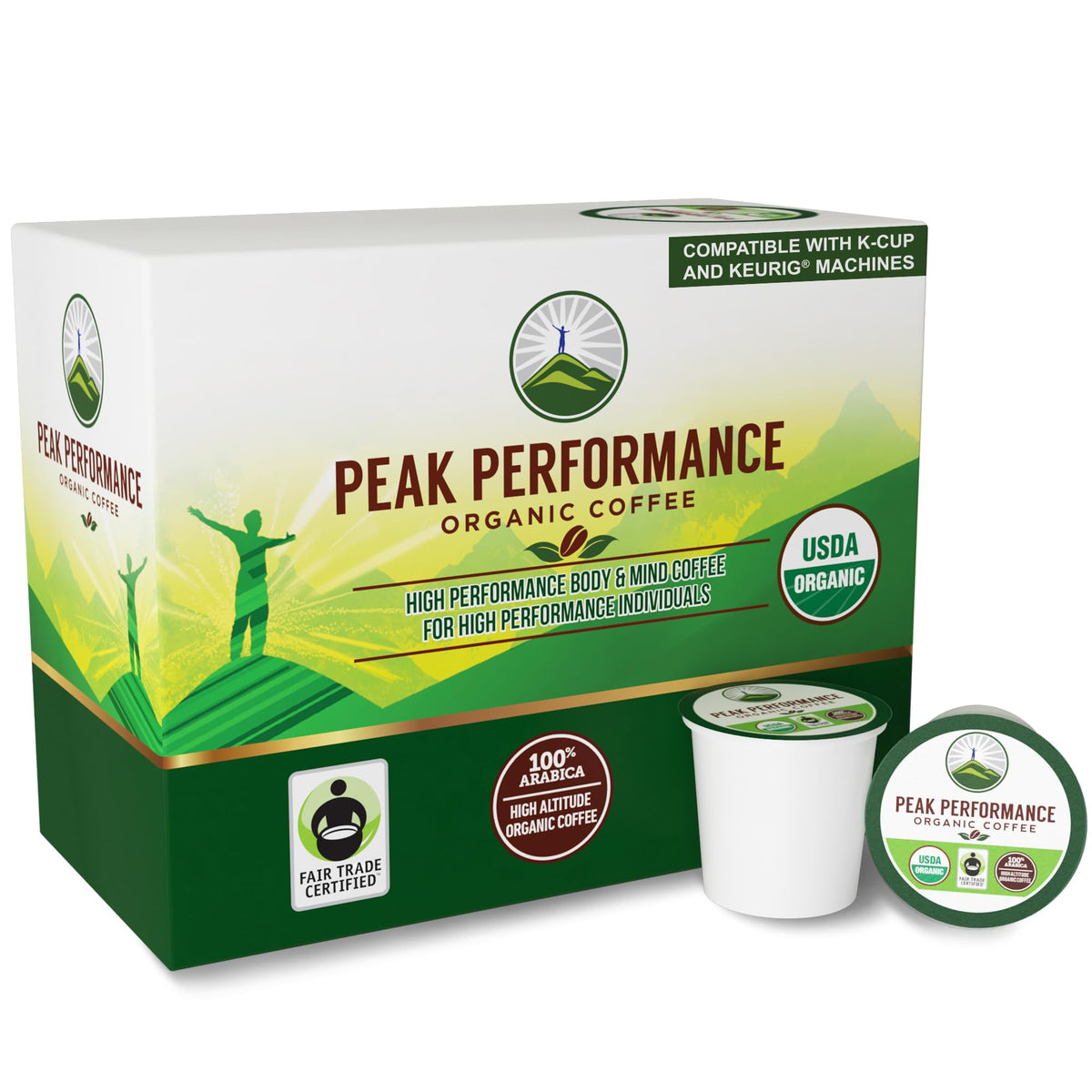 Peak Performance USDA Organic Coffee Pods – K-Cup & Keurig Compatible, Low Acid High Altitude, Medium Roast, 24 Count